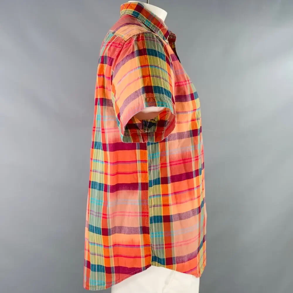 J.CREW Size L Multi Color Cotton Madras Classic Short Sleeve Shirt